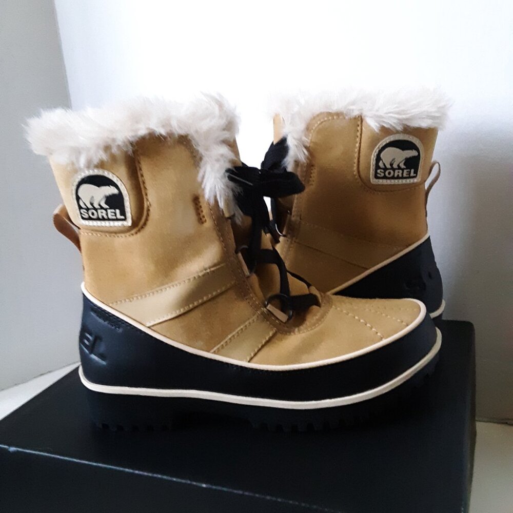 Sorel Tivoli II Women's Boot size 5M Tan Suede Black Winter Fur Lined